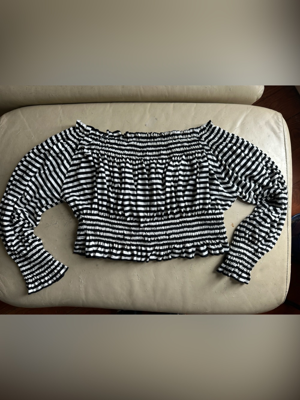 Norma Kamala Black & White Striped Off-Shoulder Crop Top